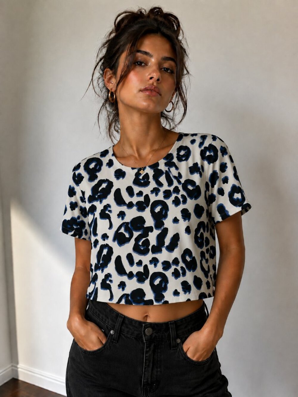 Banana Republic Short Sleeve Leopard Print Blouse with Back Zipper